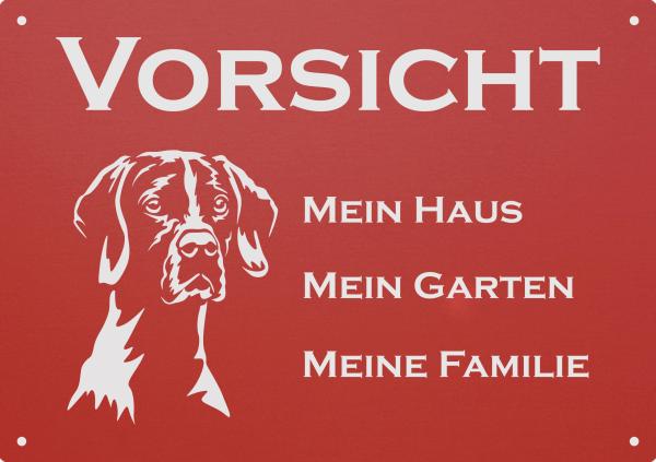 Aluminium Warnschild Deutsch Dahthaar VORSICHT Mein Haus mein Garten meine Familie